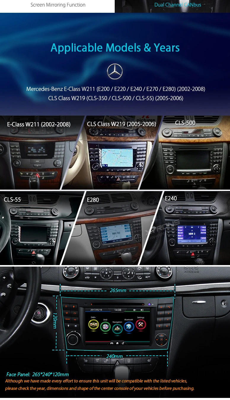 Top 7" DAB+ Radio Car DVD Player GPS For Mercedes Benz E-Class W211 E200 E220 E240 E270 E280 CLS Class W219 CLS-350 CLS-500 CLS-55 1