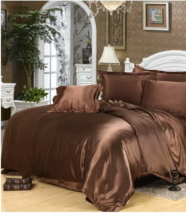 luxury silk bedding set brown satin california king size doona quilt duvet cover fitted luxury silk bedding set brown satin california king size doona quilt duvet cover fitted