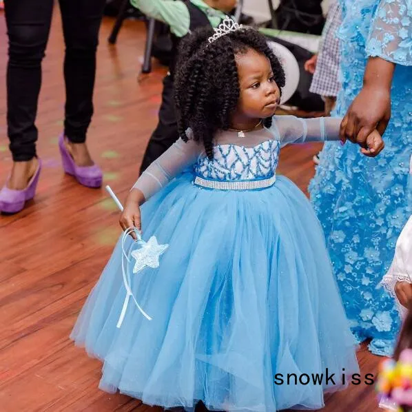 Puffy tulle sheer long sleeves toddler birthday evening party outfit bling sequins Princess frozen light blue flower girl dress Puffy tulle sheer long sleeves toddler birthday evening party outfit bling sequins Princess frozen light blue flower girl dress