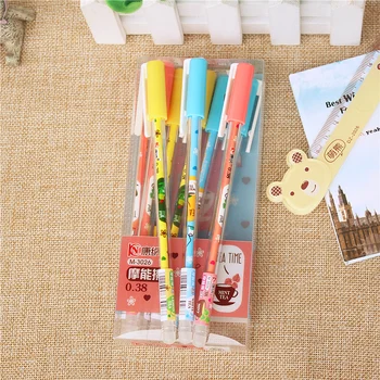 

12pcs/lot blue ink 0.38mm Cute Kawaii Plastic Colored Gel Pens Creative Erasable Pen For Kids Gift Stationery Free Shipping