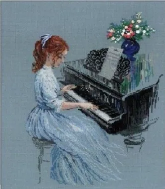 

Gold Collection Beautiful Counted Cross Stitch Kit Adagio Pianist Girl play with Piano