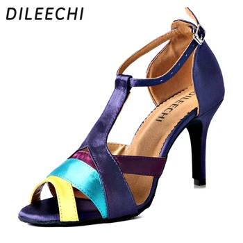

DILEECHI Satin Latin dance shoes women's adult Ballroom dancing shoes high heeled 8.5cm soft outsole professional Salsa shoes