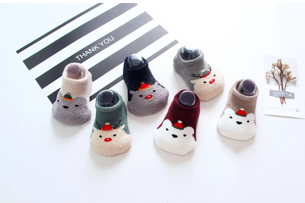 Infant Cartoon Fleece Baby Socks Boy Girl Cotton Floor Anti slip Cute Christmas Pattern Newborn Baby