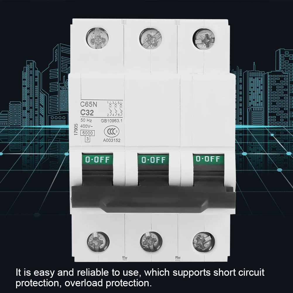3-полюсный миниатюрный автоматический выключатель AC 400 V 6KA отключающая способность с изгибом B/C/D автомат защити цепи 16A/32A/63A