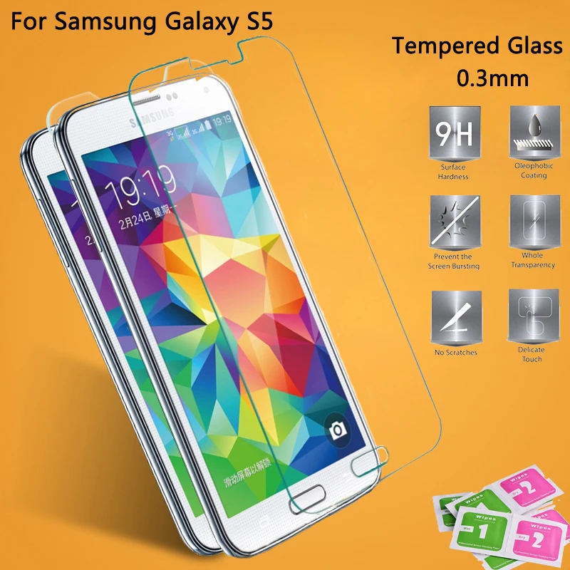 For Samsung Galaxy S5 safety Tempered Glass Thin HD Clear Screen Protector  Film protective glass on the samsung galaxy s5 glass