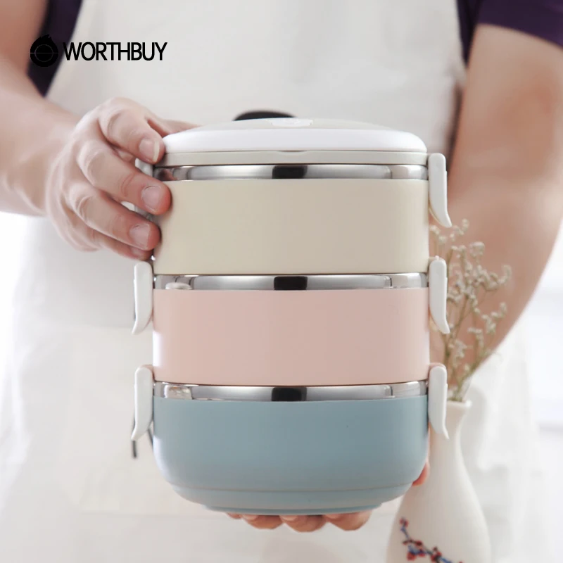 WORTHBUY Portable Stainless Steel Japanese Bento Box Gradient Color Thermal For Food With Containers Lunch Boxs For Kids Picnic(China (Mainland))