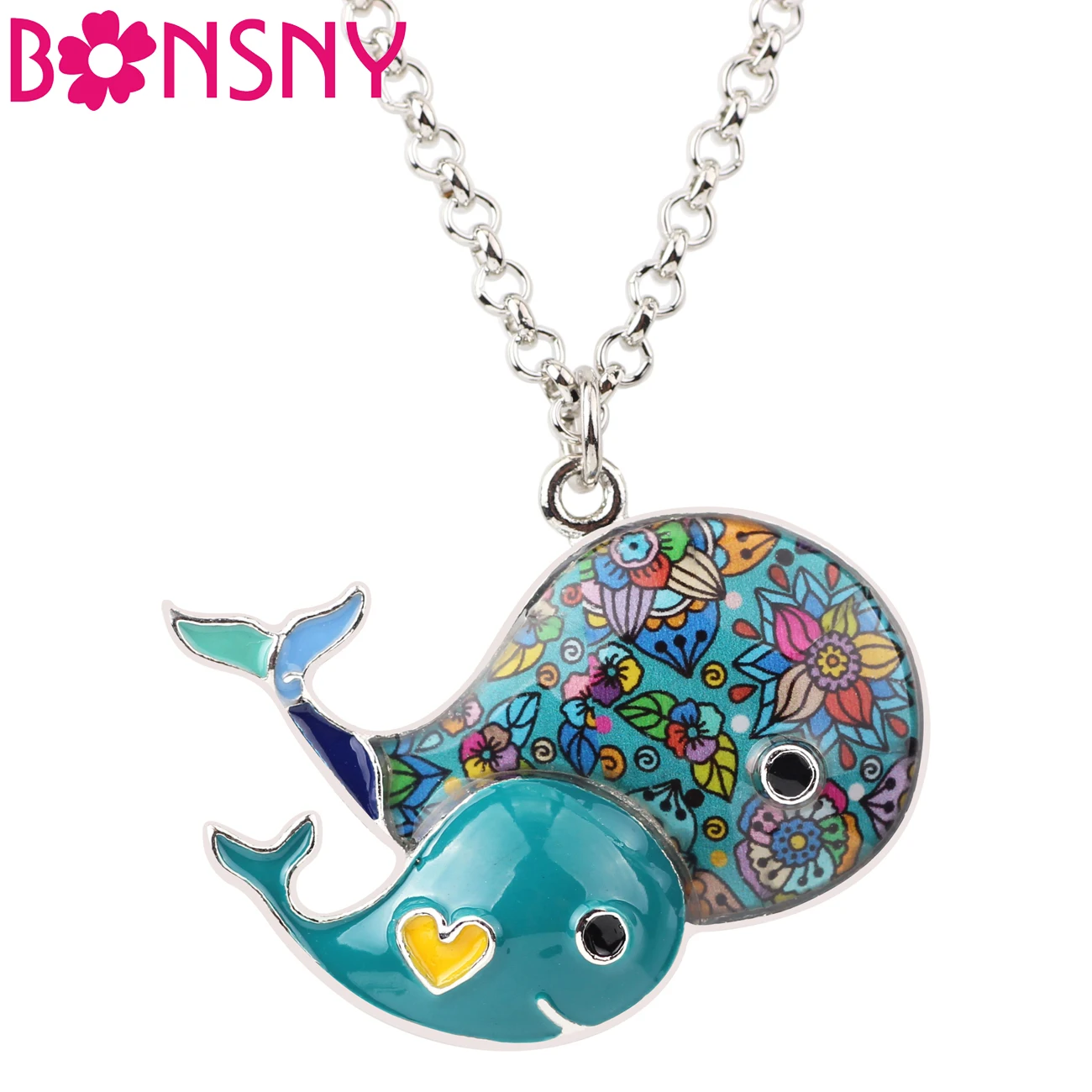 

Bonsny Statement Enamel Alloy Lovely Whale Necklace Pendant Chain Collar Unique Animal Jewelry For Women Girls Gift Party Bijoux