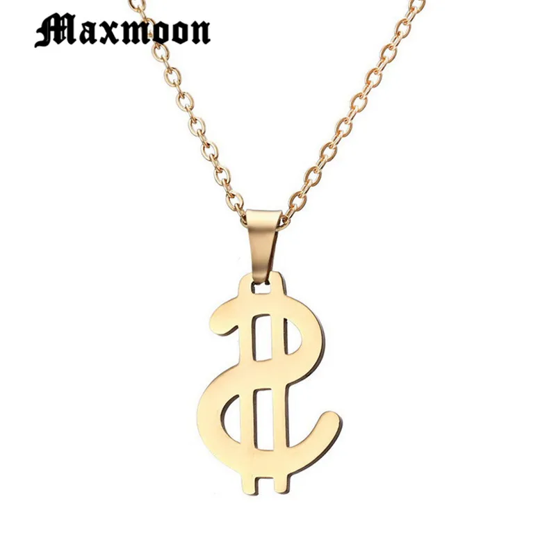 

Maxmoon Hot Sales Stainless Steel Rock Hip Hop US Dollar Money $ Pound Sign Women Men Pendant Necklace Stamping Blanks Jewelry