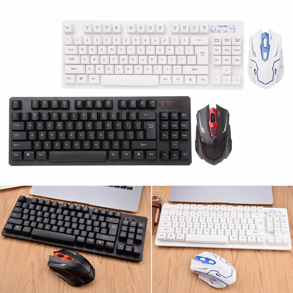 

87Keys 1600DPI Adjustable Wireless 2.4GHz Keyboard Mini USB 1.1/2.0 Optical Mouse Combo Set For Laptop Desktop