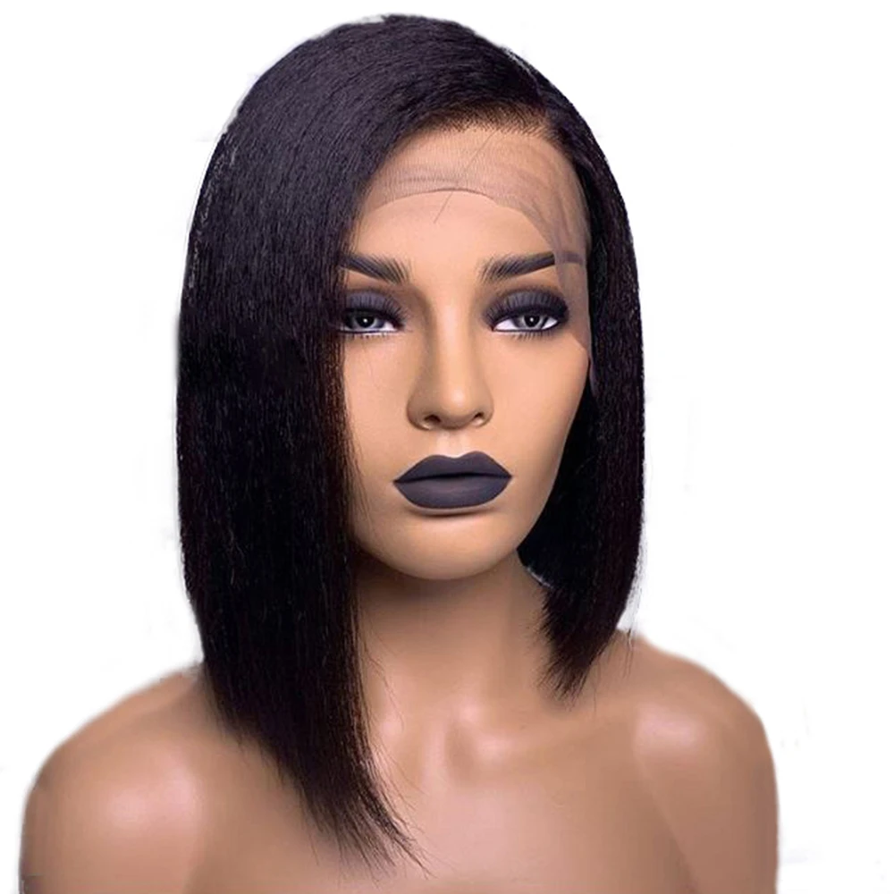 

SimBeauty Kinky Short Bob Straight Wig Brazilian Remy Lace Front Human Hair Wigs For Black Women With Baby Natural Pre Plucked