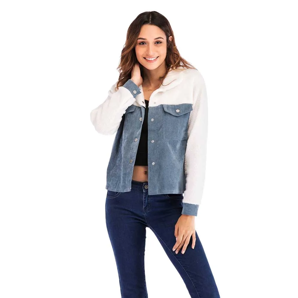 

FREE OSTRICH Women's short cardigan long-sleeved autumn and winter fashion casual corduroy jacket stitching coat coat jacket