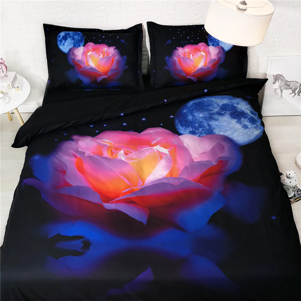 

JF-267 Rose Blossom under Moon 4pcs flower print bed set queen king size sheets
