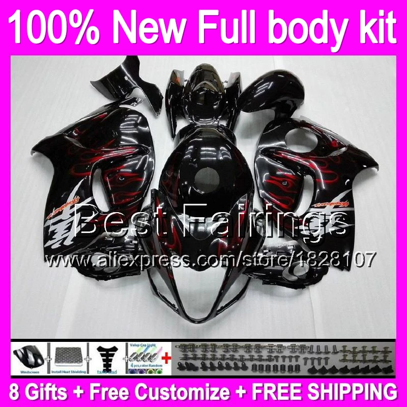 

Red flames blk Fairing For SUZUKI Hayabusa GSXR1300 08 09 10 11 12 13 14 15 19B1 GSX R1300 GSXR 1300 2008 2009 2010 2011 +Decal