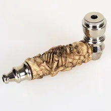 Creative White Skull Head Style Pipes Resin & Metal Smoking Accessories Portable Herb Hookah Grinder Healthy Tobacco Pipe
