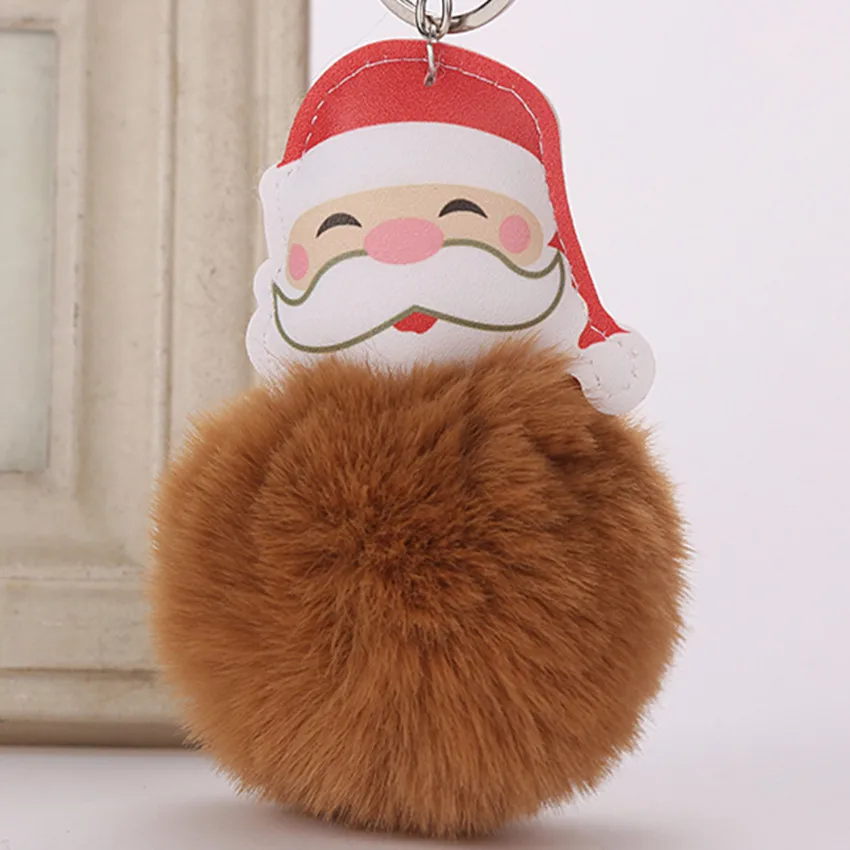 Fur Pompom Santa Claus Key Chain Artificial Rabbit Keychain Fluffy Ball Rings Women Car Bag Ring Christmas gift | Украшения и