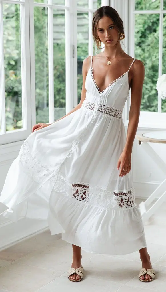 Ordifree летнее женское белое кружевное длинное платье-туника, Пляжное Платье на бретельках, свободное сексуальное Макси платье с открытой спиной