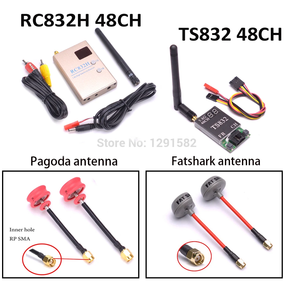 

5.8Ghz 600mw Transmitter Receiver RC832 RC 832 TS832 48CH + Fatshark / Pagoda Antenna FPV Combo For Quadcopter Multicopter