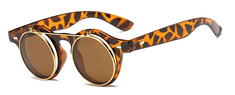 SHAUNA, классические, складные, в стиле панк, женские, круглые солнцезащитные очки, Ретро стиль, стимпанк, мужские, красные, тонированные/прозрачные линзы, оттенки, UV400 - Цвет линз: Leopard Tea