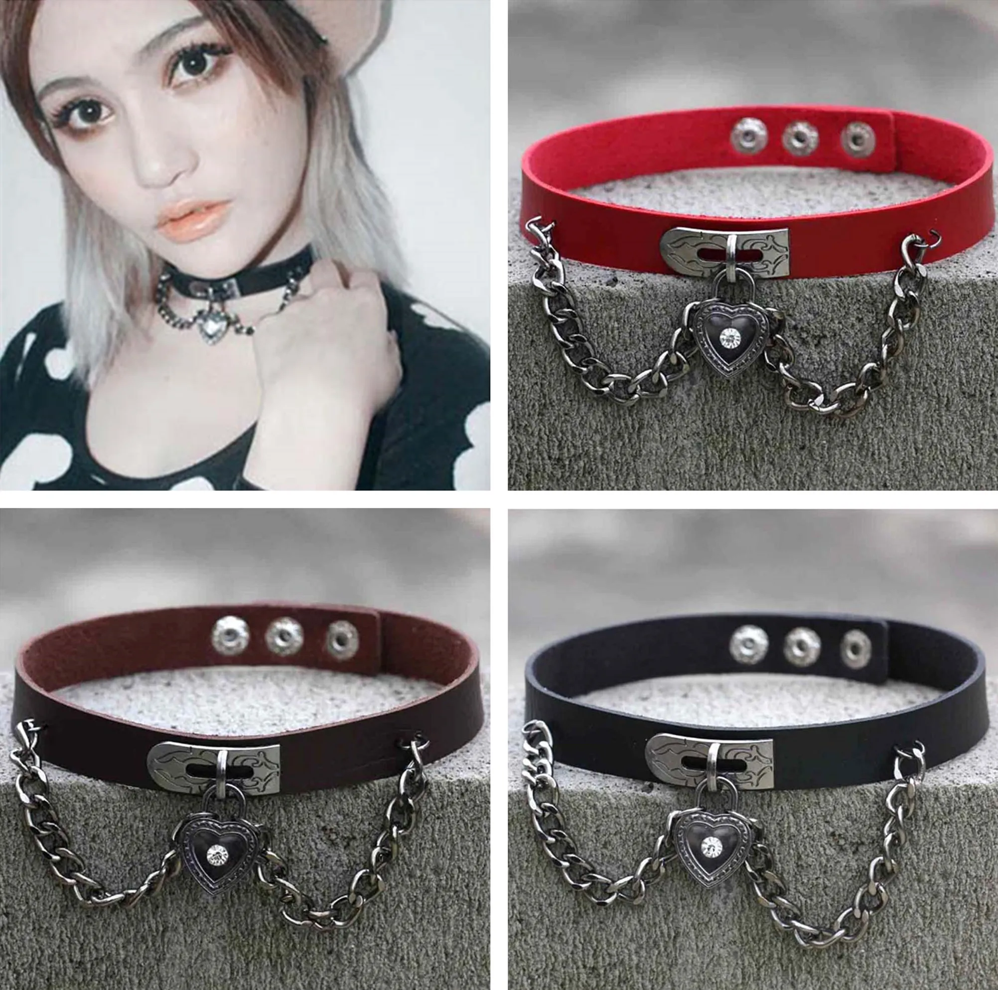 

PU Leather Choker Necklace Gift For Women Holographic Choker Heart Metal Laser Collar Chocker Fashion Jewelry