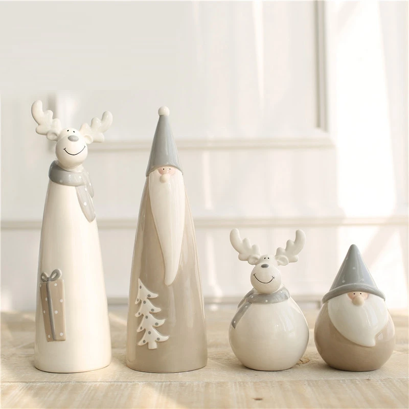 

Creative Santa Claus home decor Modern Ceramic elk figurine Crafts Cartoon Unique Animal Christmas Ornaments artesanato Gifts