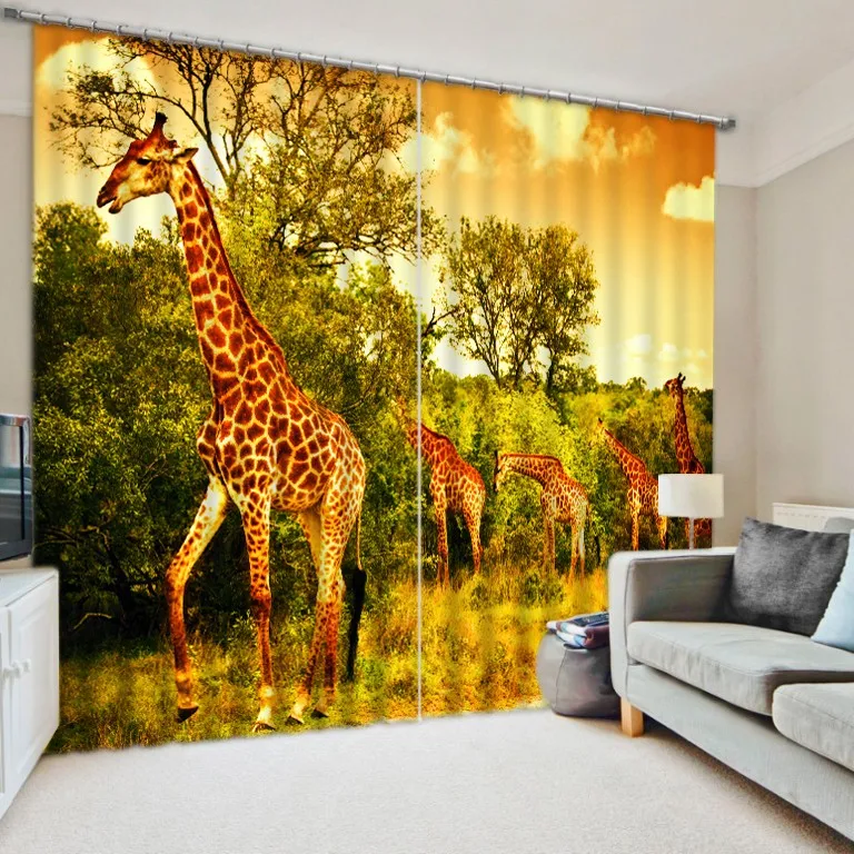 

Animal Giraffe Luxury Blackout 3D Window Curtain Living Room kids Bedroom Customized size Drapes Rideaux Cortinas pillowcase
