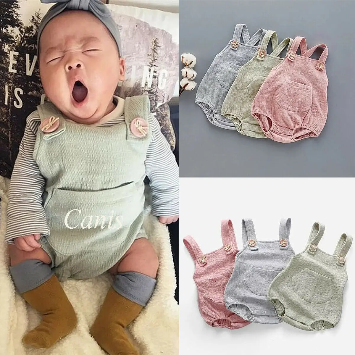 

Newborn Kids Baby Boy Girl Sling Bodysuit Jumpsuit Outfits Summer Sleeveless Baby Solid Clothes Bodysuits