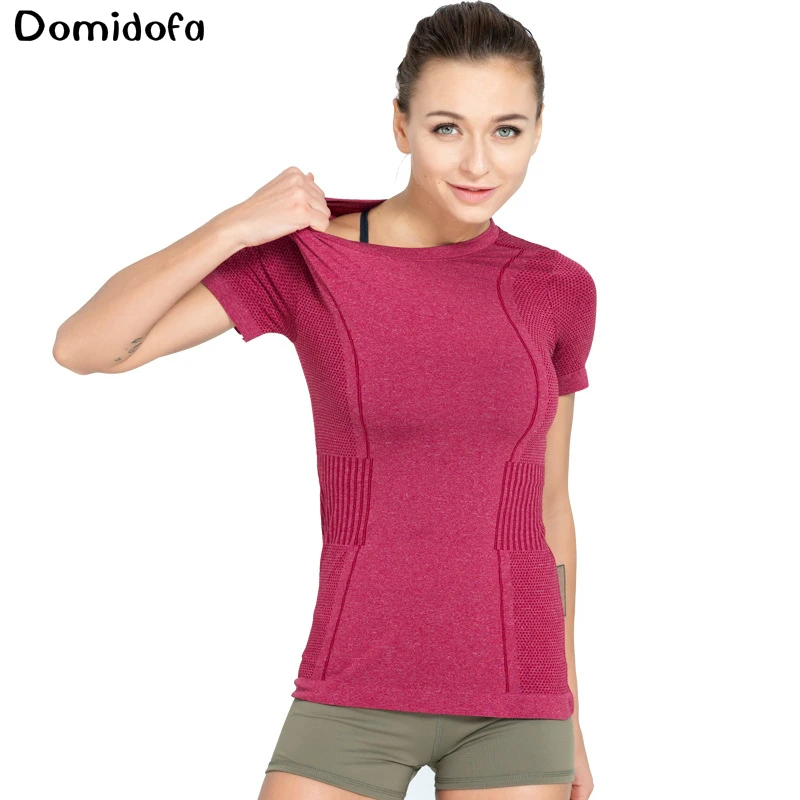 

2019 Motion Yoga Bodybuilding Serve Woman Sexy Navel Training Run Seamless Vertical Bar Short Sleeve