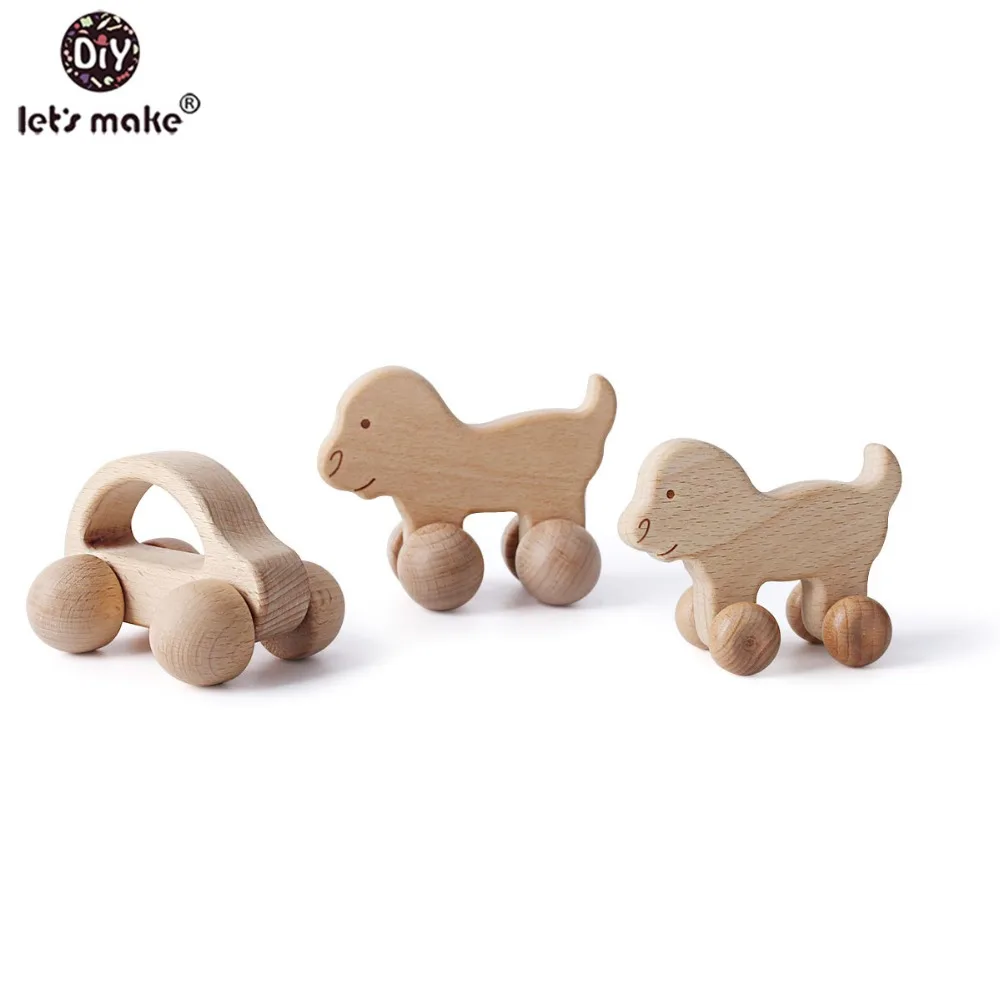 

Let's Make Baby Teether 1set/3pc Wood Dog Car Food Grade Wooden Teether Baby Products Montessori Teething Toys For Children Gift