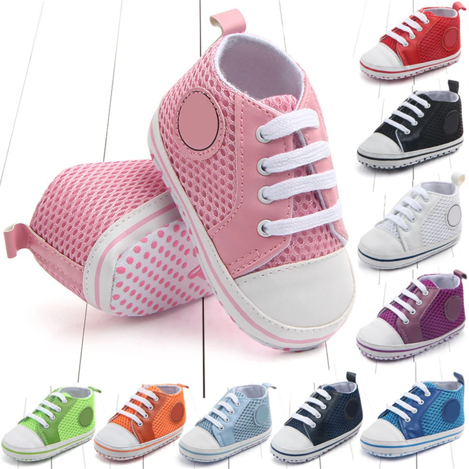 Новая детская дышащая обувь; парусиновая обувь; спортивные кроссовки для новорожденных; обувь для маленьких мальчиков и девочек; нескользящая обувь с мягкой подошвой для малышей