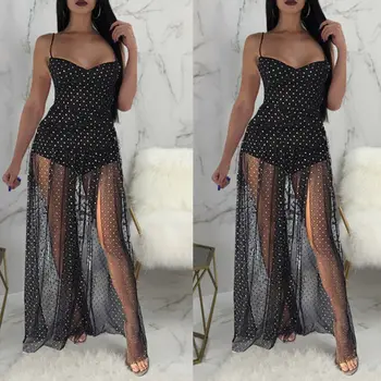 

Brand New Sexy Women Sleeveless Summer Dress Spaghetti Strap Top Hooks Evening Maxi Long Backless Party Split Dresses Vestido