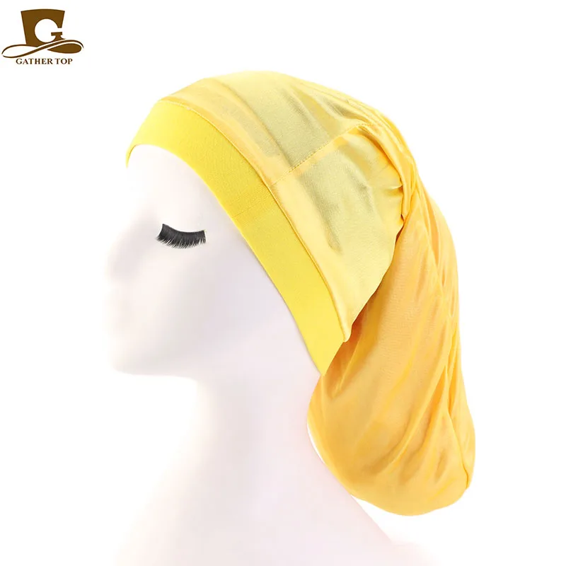 Новая широкая эластичная лента атласный карман капот шелковистая дредлок косы мешковатая шапка - Цвет: Цвет: желтый