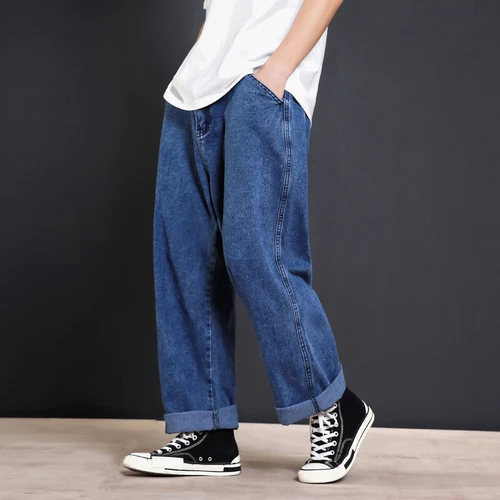 Мужские свободные повседневные широкие джинсы, мужские уличные винтажные модные хип-хоп шаровары, прямые джинсовые штаны, черные, синие ковбойские брюки - Цвет: Синий