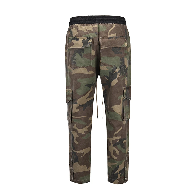 Camouflage Cargo Pants Men Vintage Multi-pocket Bottom Button Men's Trousers Streetwear All-match Military Pants