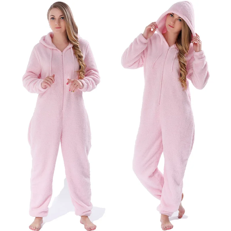 JUICE MATE Plus Size Fluffy Fleece Onesie Pink Hot Pink Cream Sleepwear Winter Warm Hooded Pajama Set Onesie For Women & Girls