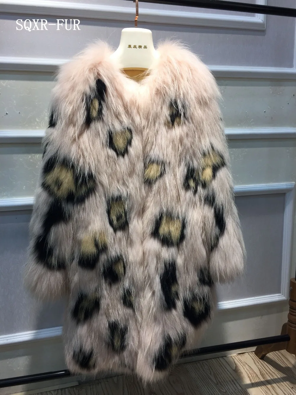 

SQXR FUR real fur coat Knitted fur coat women natural Raccoon Dog fur jacket long coat