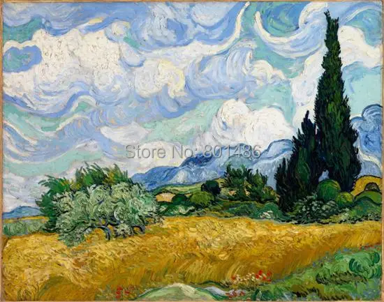

Wheat Field with Cypresses by Vincent Van Gogh - Oil Painting Reproduction Canvas Prints Wall Art for Living Room Home Decor