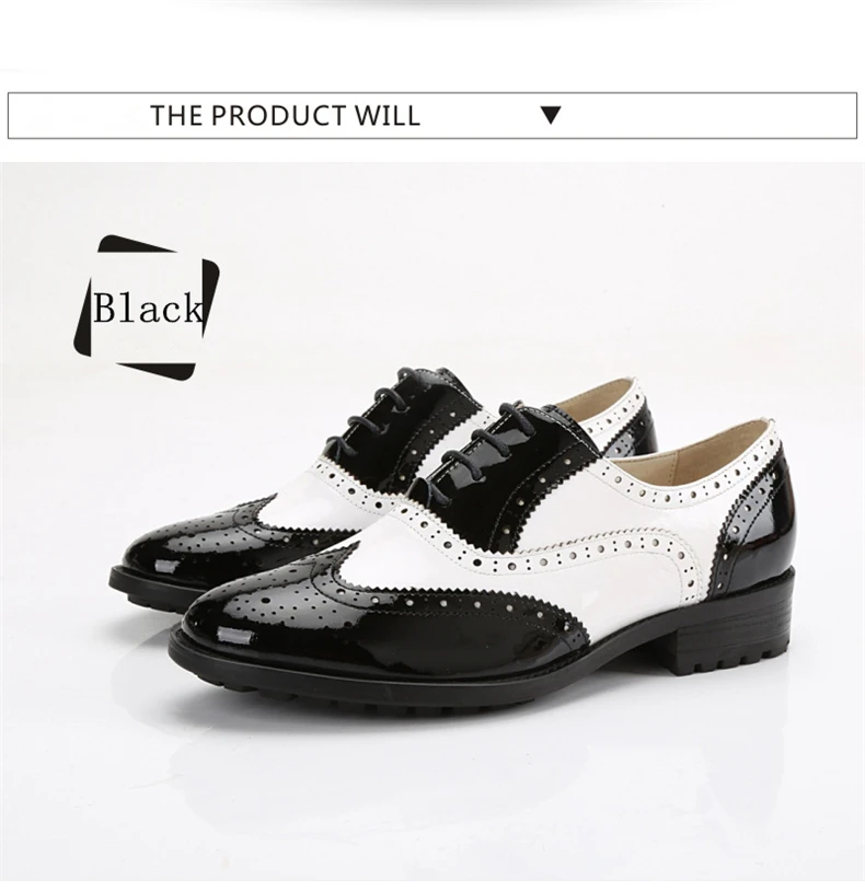 Yinzo/женские туфли-оксфорды на плоской подошве; женские черные кроссовки из натуральной кожи; женские броги; винтажная повседневная обувь для женщин