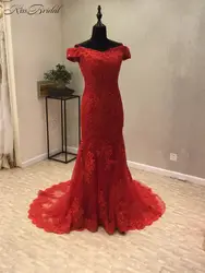 Vestido Longo; новое красное вечернее платье 2018 лодка Средства ухода за кожей Шеи Кепки рукавом длиной до пола Длина аппликации Кружево Выходные