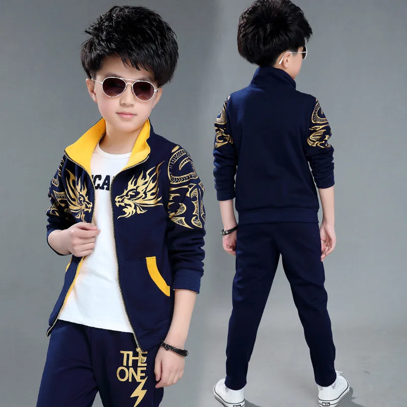 Осенний комплект одежды для мальчиков 5-12 лет с китайским драконом, хлопковая куртка+ штаны, спортивный костюм, комплекты одежды для мальчиков, новинка