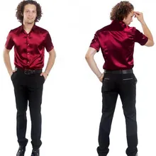 Лидер продаж для мужчин короткий рукав Свадебные Жених сатин рубашки для мальчиков 9 цветов жених рубашка