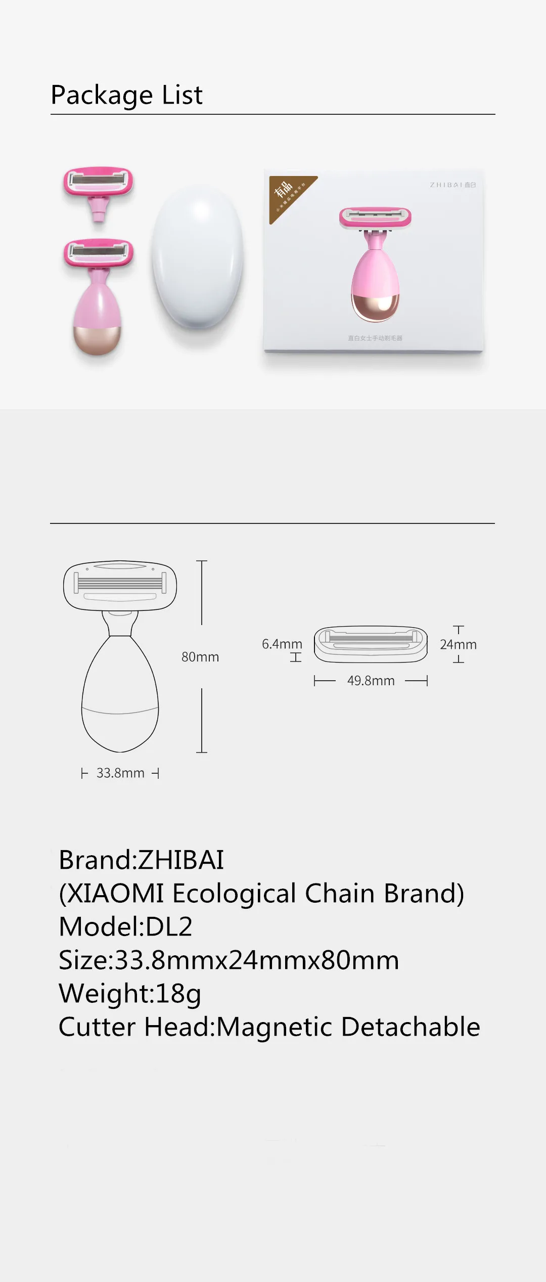 Xiaomi zhiбаи, ручная Женская бритва для тела, бритва для волос, безопасная бритва для бритья, Дамская бритва с заменой, Ra zor, лезвия, головка