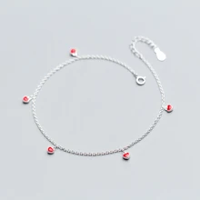 Настоящее серебро 925 пробы 5 красный сладкий ножной браслет с сердцем для Для женщин леди для девочек модный бренд ювелирных подарочной(SA106