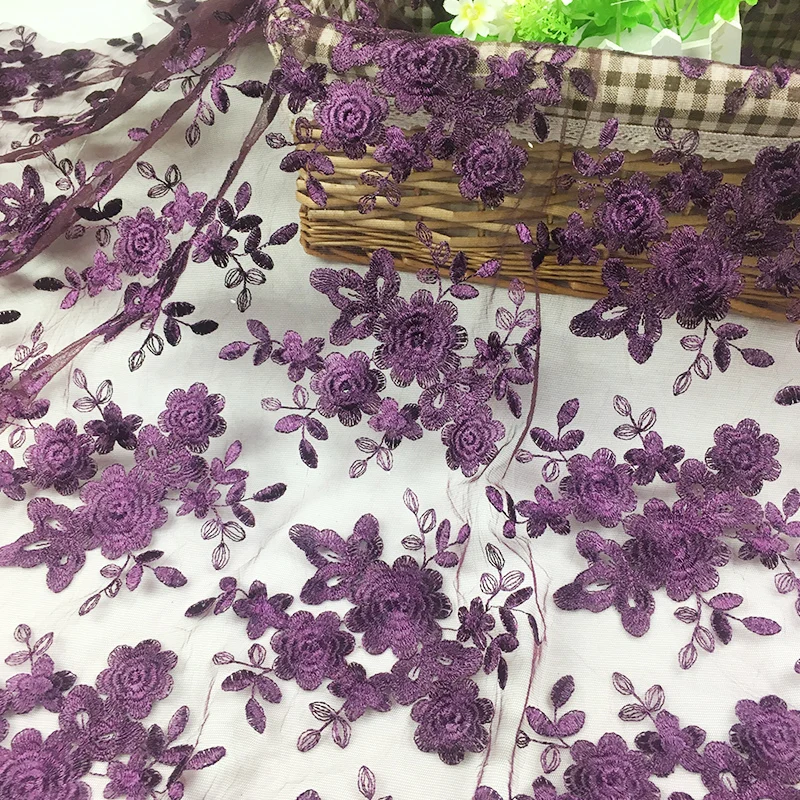 

1Yard Multi Embroidered French Lace Fabric African Fabric Tulle Flower Transparent Net Lace Fabric For Women's Dress Sewing DIY