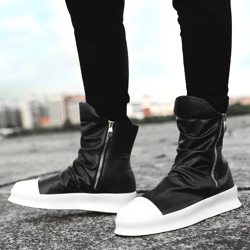 

QWEDF Martin Boots Men Hip hop autumn winter Chelsea Boots Slip-On Dress Shoes Dancing Footwear Platform High Top Boots MC-40