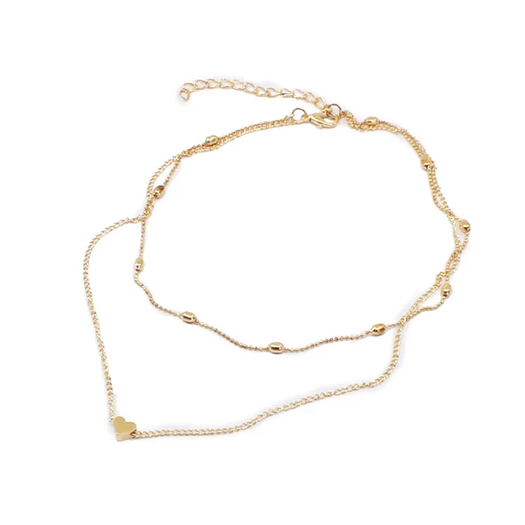 

New Tiny Heart Choker Necklace Double Layers Chain Smalll Love Bohemian Minimalist Pendant Jewely For Women Gold Party Wedding
