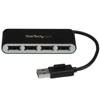 

StarTech.com 4-Port Portable USB 2.0 Hub with Built-in Cable, USB 2.0, USB 2.0, 480 Mbit/s, Black,Silver, Plastic, CE, FCC, RoHS