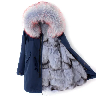 OFTBUY зимняя женская куртка из натурального меха, свободный воротник из меха енота, длинная парка с подкладкой из лисьего меха, верхняя одежда высокого качества - Цвет: 14