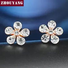 ZHOUYANG серьги-гвоздики для женщин, простой стиль, милый Хрустальный цветок, розовое золото, подарок на день рождения, модное ювелирное изделие E399