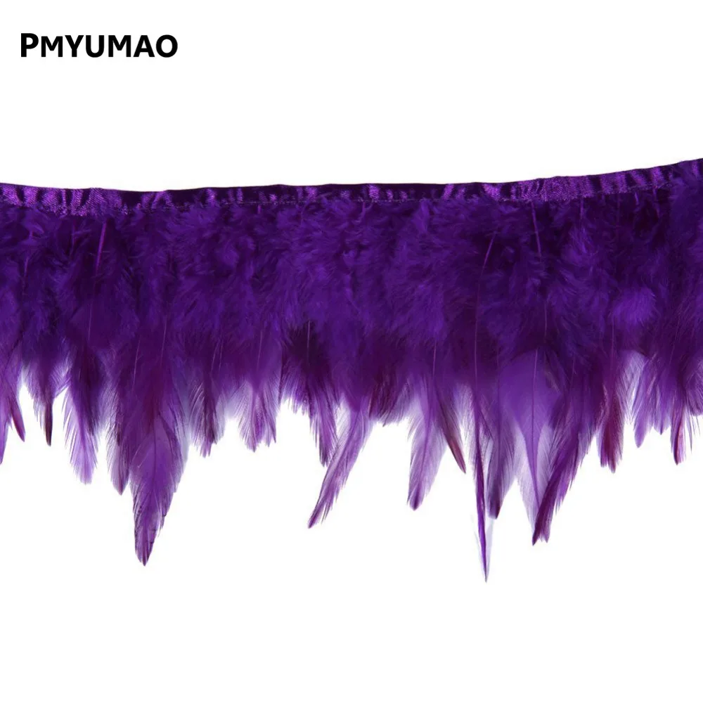 

Free shipping 50cm/lot purple color Chicken Feathers Trim Fringe Ribbon plume Plumages rooster tail feather For DIY Decoration