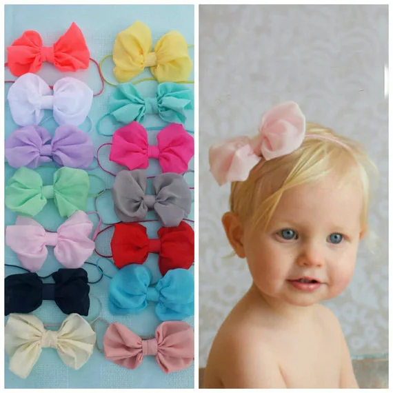 30Pcs/lot Chiffon Bow headband Baby Girls Elastic Headband Newborn